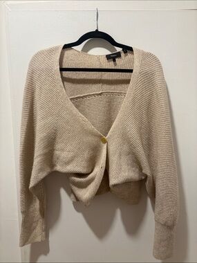 Theory Cream V-Neck Ribbed Button Cardigan Sweater